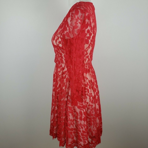 Free People Pink Sheer Dress 3/4 Sleeve - Picture 4 of 7